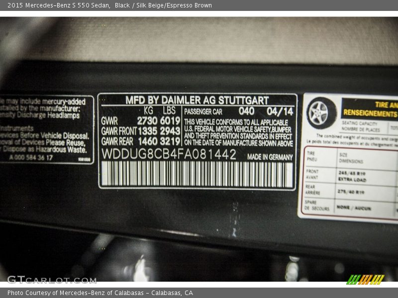 Black / Silk Beige/Espresso Brown 2015 Mercedes-Benz S 550 Sedan