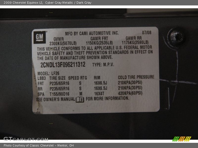 Cyber Gray Metallic / Dark Gray 2009 Chevrolet Equinox LS