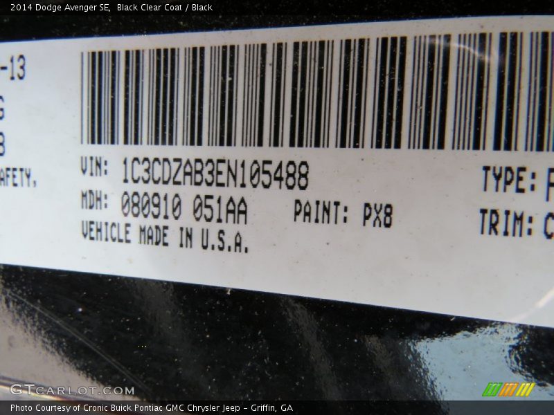 Black Clear Coat / Black 2014 Dodge Avenger SE
