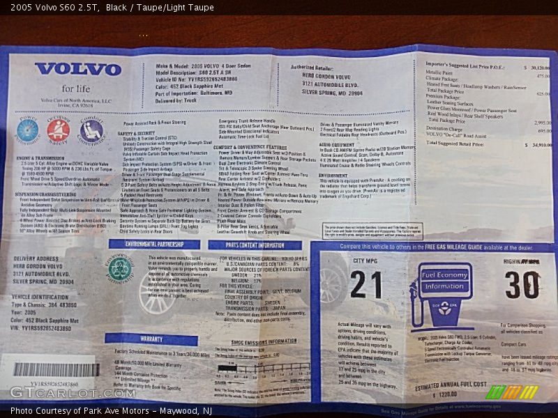 Black / Taupe/Light Taupe 2005 Volvo S60 2.5T