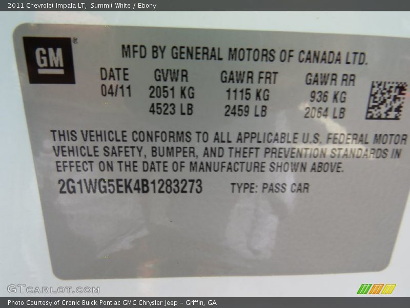 Summit White / Ebony 2011 Chevrolet Impala LT