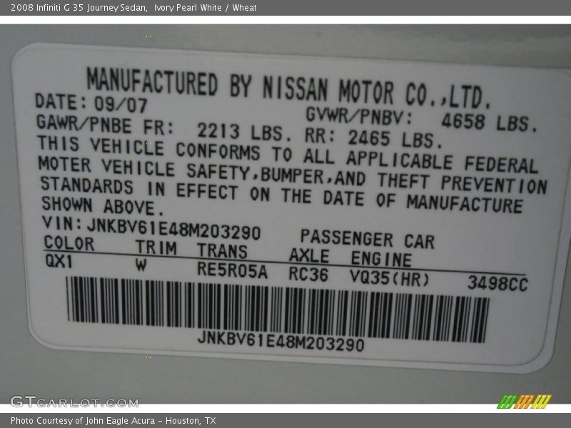 Ivory Pearl White / Wheat 2008 Infiniti G 35 Journey Sedan