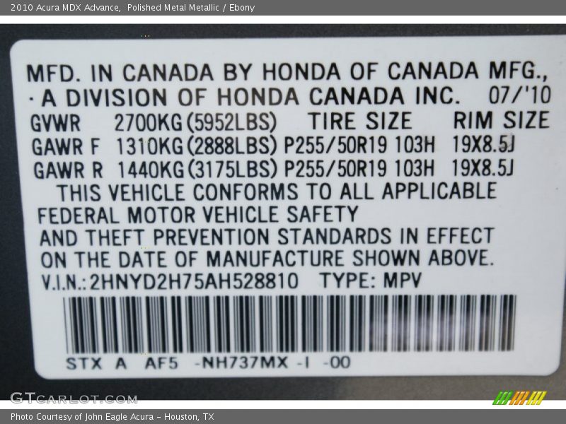 Polished Metal Metallic / Ebony 2010 Acura MDX Advance