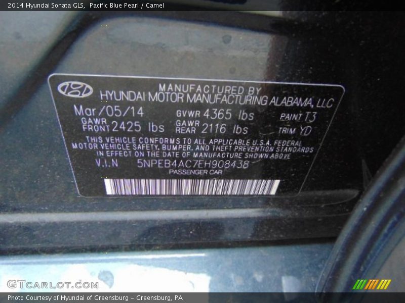 Pacific Blue Pearl / Camel 2014 Hyundai Sonata GLS