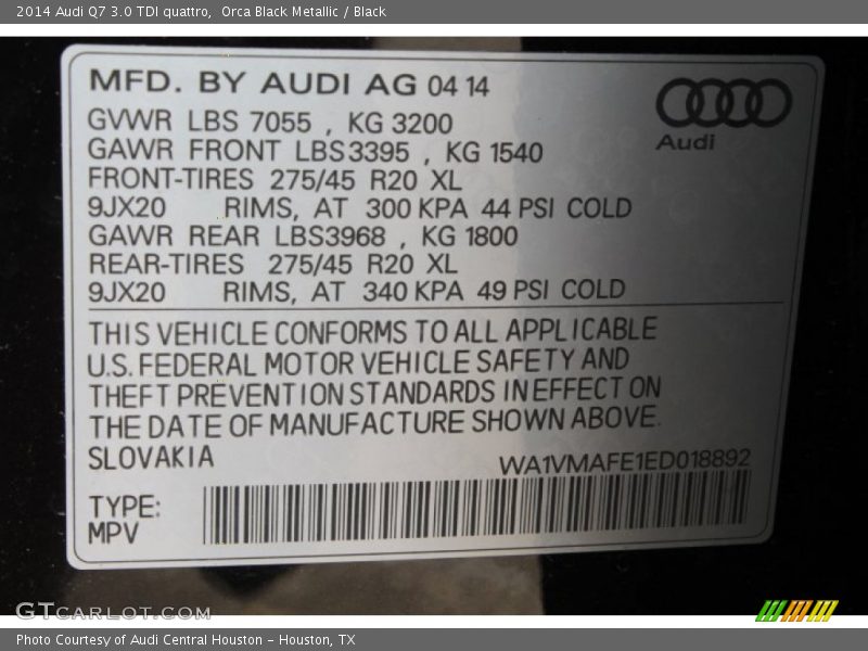 Orca Black Metallic / Black 2014 Audi Q7 3.0 TDI quattro