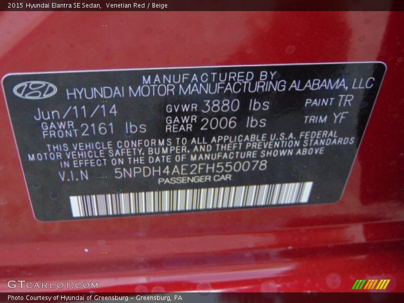 Venetian Red / Beige 2015 Hyundai Elantra SE Sedan