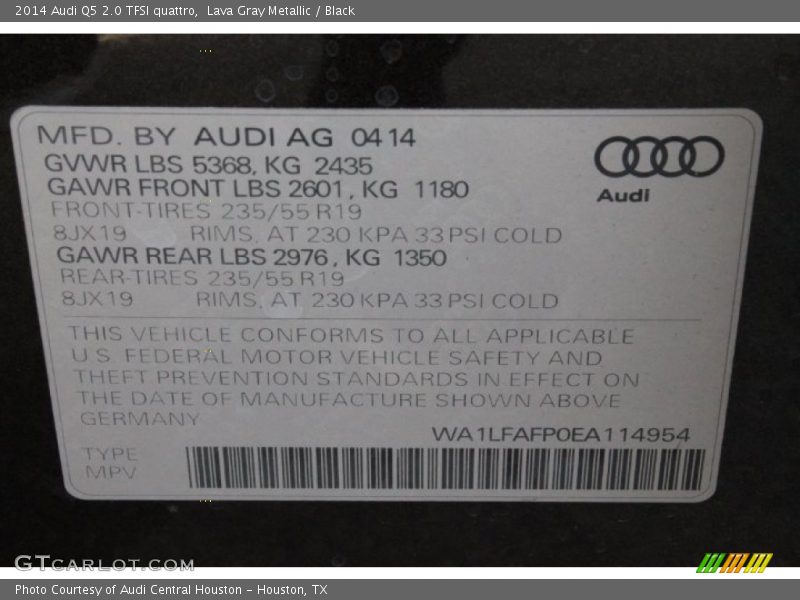 Lava Gray Metallic / Black 2014 Audi Q5 2.0 TFSI quattro