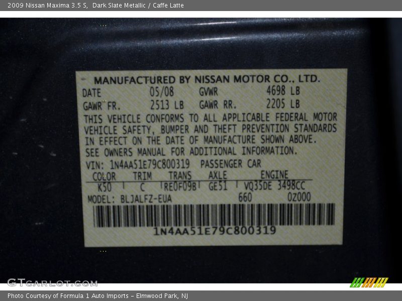 Dark Slate Metallic / Caffe Latte 2009 Nissan Maxima 3.5 S