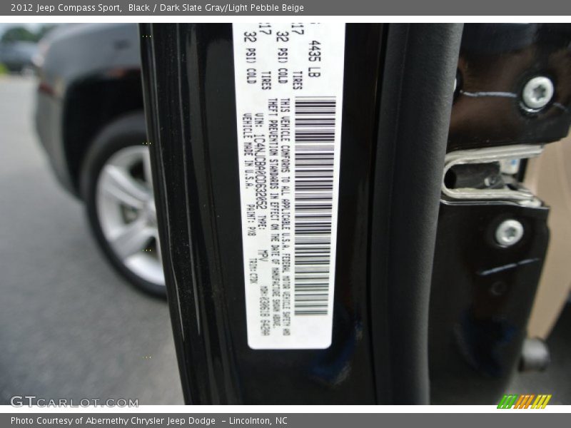Black / Dark Slate Gray/Light Pebble Beige 2012 Jeep Compass Sport
