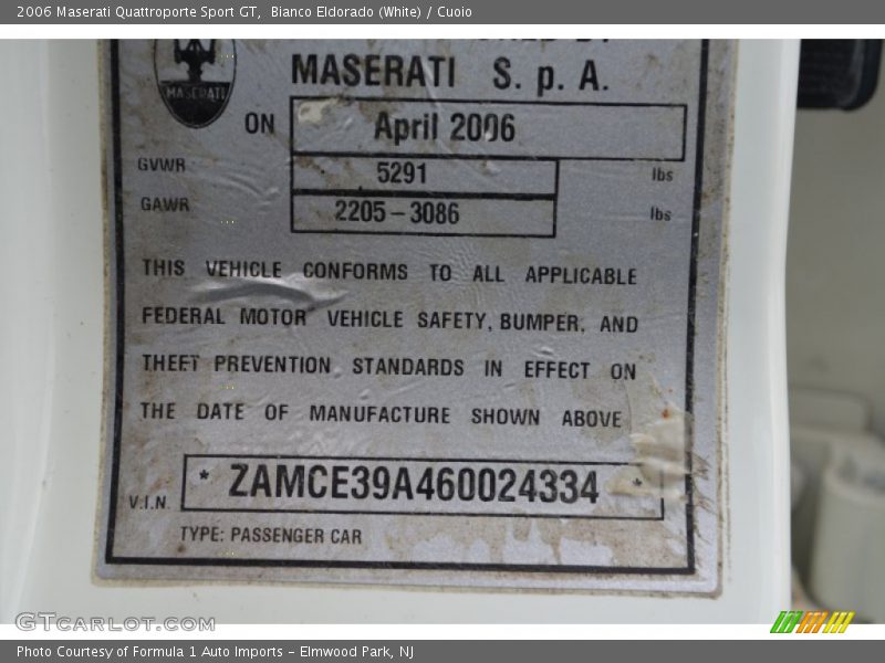Bianco Eldorado (White) / Cuoio 2006 Maserati Quattroporte Sport GT