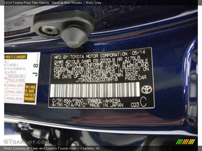 Nautical Blue Metallic / Misty Gray 2014 Toyota Prius Two Hybrid