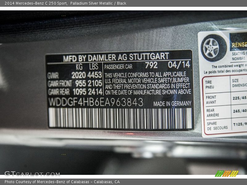 Palladium Silver Metallic / Black 2014 Mercedes-Benz C 250 Sport