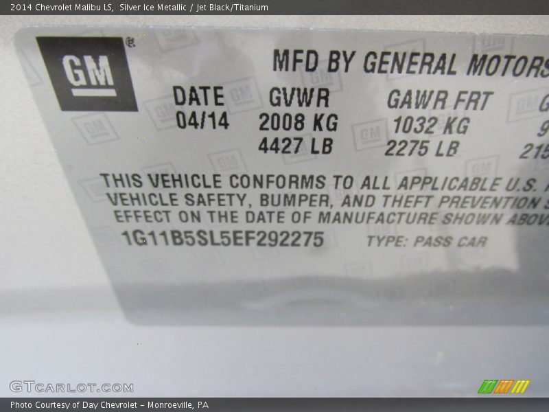 Silver Ice Metallic / Jet Black/Titanium 2014 Chevrolet Malibu LS