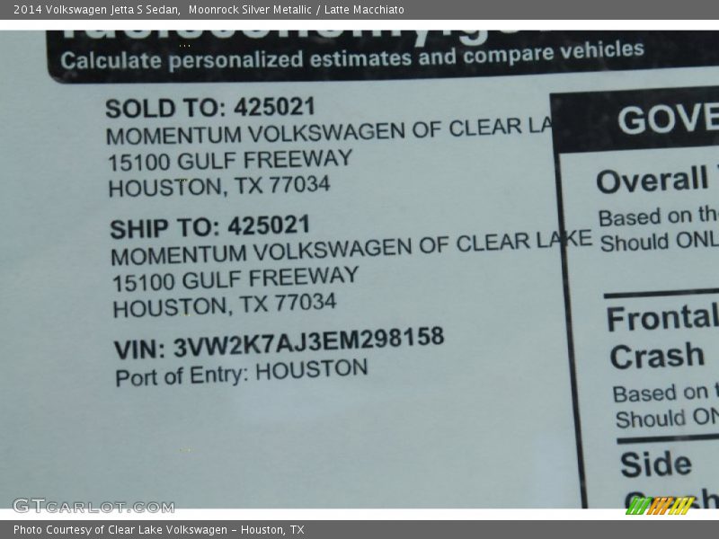 Moonrock Silver Metallic / Latte Macchiato 2014 Volkswagen Jetta S Sedan