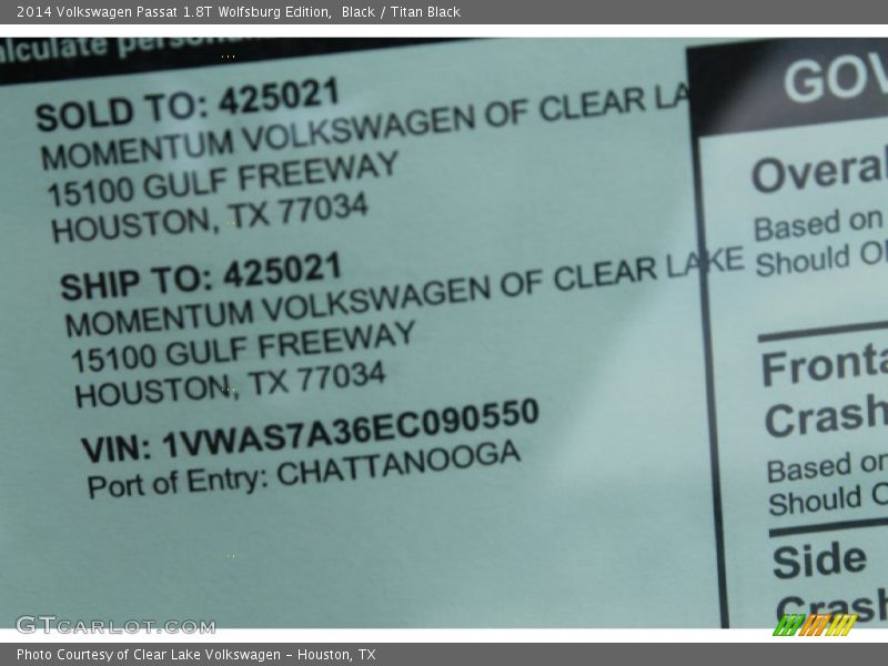 Black / Titan Black 2014 Volkswagen Passat 1.8T Wolfsburg Edition
