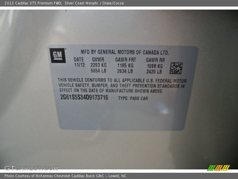 Silver Coast Metallic / Shale/Cocoa 2013 Cadillac XTS Premium FWD