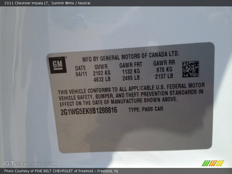 Summit White / Neutral 2011 Chevrolet Impala LT