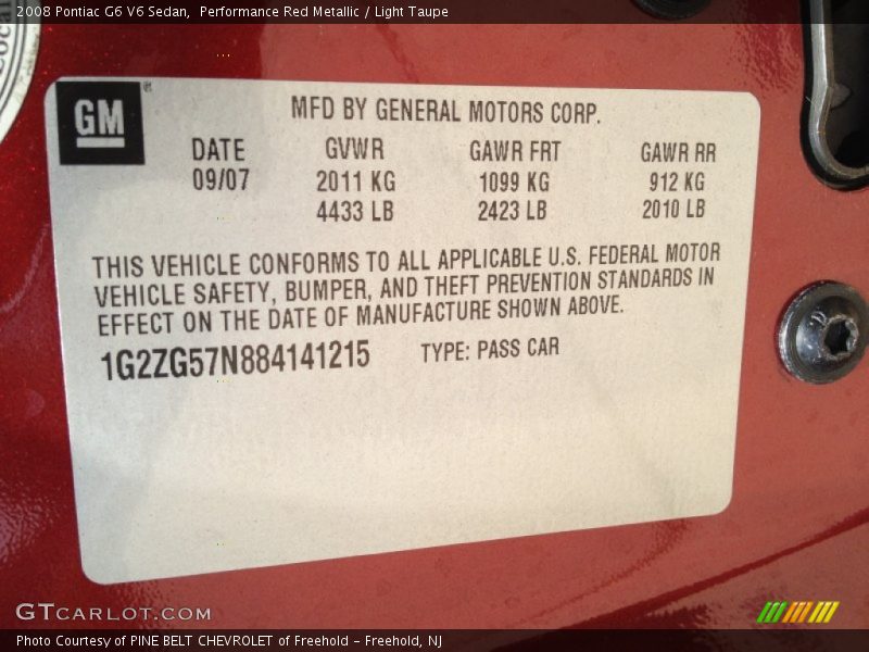 Performance Red Metallic / Light Taupe 2008 Pontiac G6 V6 Sedan