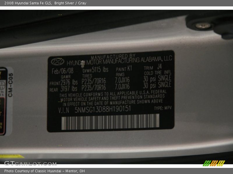 Bright Silver / Gray 2008 Hyundai Santa Fe GLS