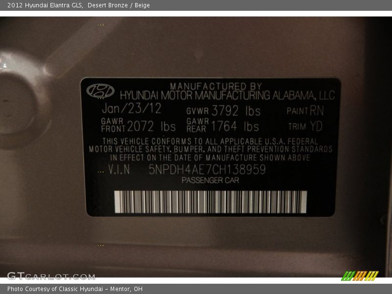Desert Bronze / Beige 2012 Hyundai Elantra GLS