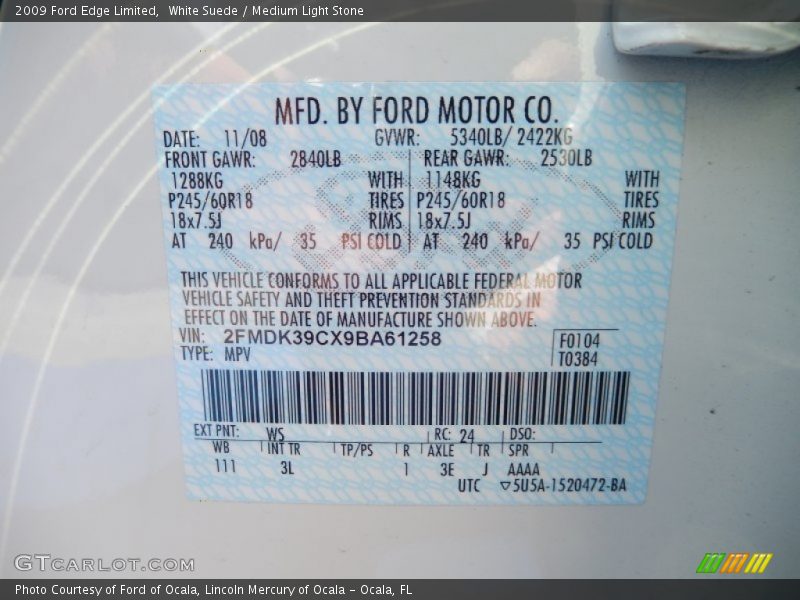 White Suede / Medium Light Stone 2009 Ford Edge Limited