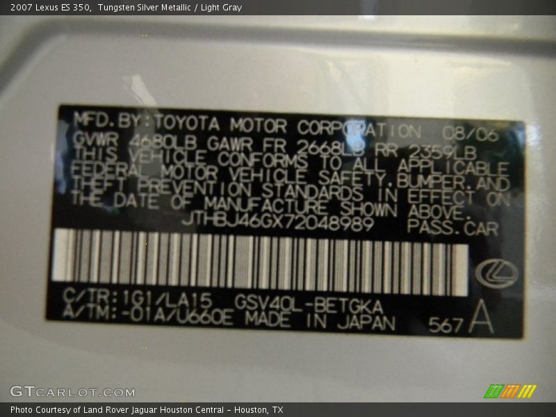 Tungsten Silver Metallic / Light Gray 2007 Lexus ES 350