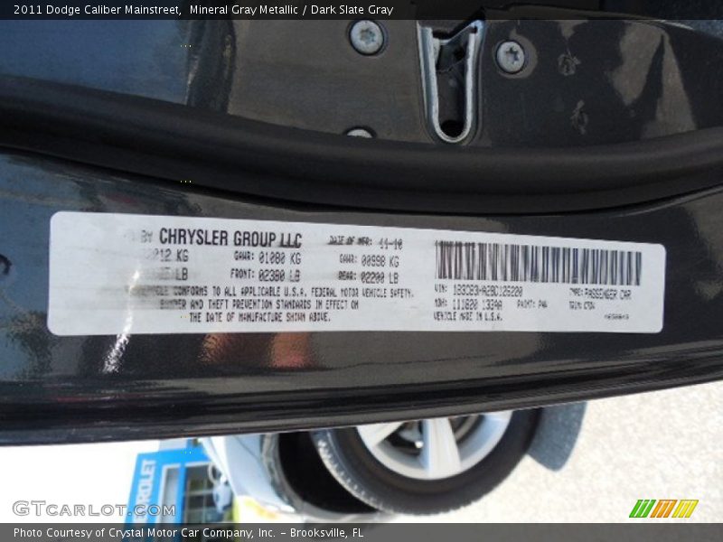 Mineral Gray Metallic / Dark Slate Gray 2011 Dodge Caliber Mainstreet