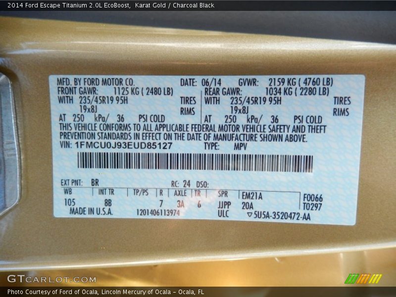 Karat Gold / Charcoal Black 2014 Ford Escape Titanium 2.0L EcoBoost