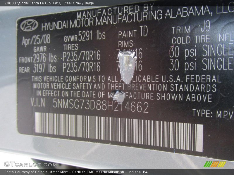 Steel Gray / Beige 2008 Hyundai Santa Fe GLS 4WD