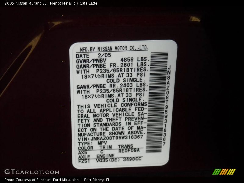 Merlot Metallic / Cafe Latte 2005 Nissan Murano SL