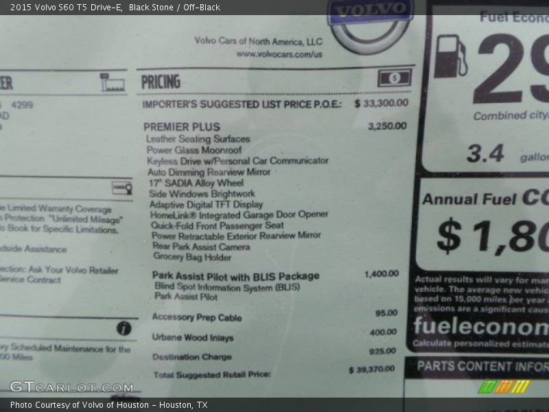 Black Stone / Off-Black 2015 Volvo S60 T5 Drive-E