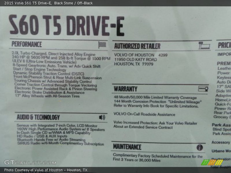 Black Stone / Off-Black 2015 Volvo S60 T5 Drive-E