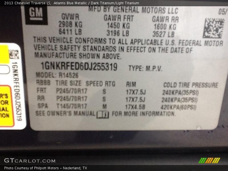 Atlantis Blue Metallic / Dark Titanium/Light Titanium 2013 Chevrolet Traverse LS