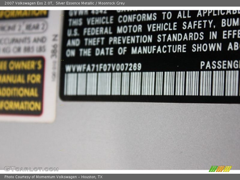 Silver Essence Metallic / Moonrock Grey 2007 Volkswagen Eos 2.0T