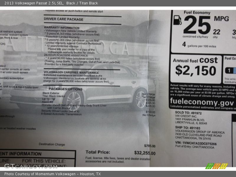 Black / Titan Black 2013 Volkswagen Passat 2.5L SEL