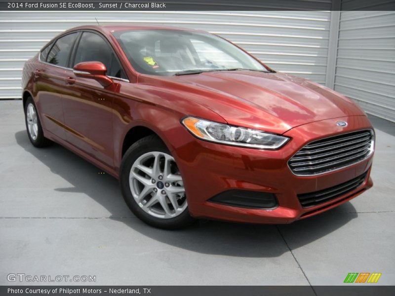 Sunset / Charcoal Black 2014 Ford Fusion SE EcoBoost
