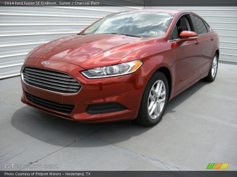 Sunset / Charcoal Black 2014 Ford Fusion SE EcoBoost
