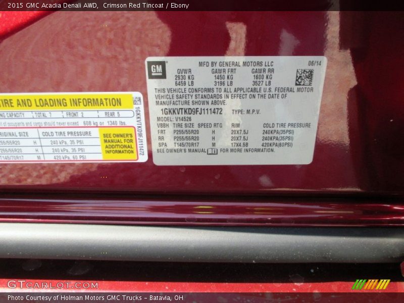Crimson Red Tincoat / Ebony 2015 GMC Acadia Denali AWD