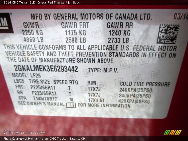 Crystal Red Tintcoat / Jet Black 2014 GMC Terrain SLE