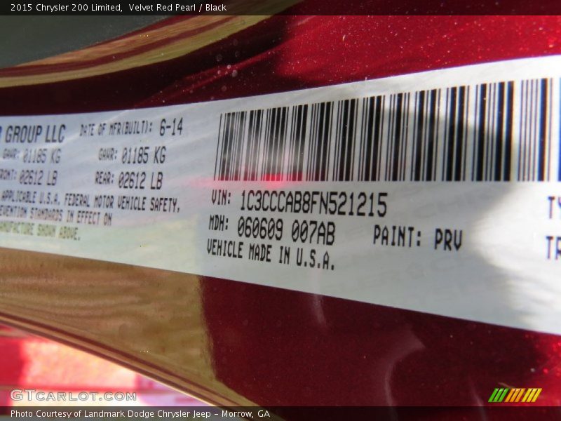 Velvet Red Pearl / Black 2015 Chrysler 200 Limited