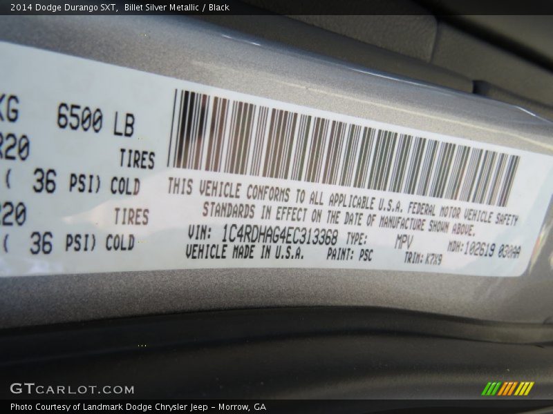 Billet Silver Metallic / Black 2014 Dodge Durango SXT