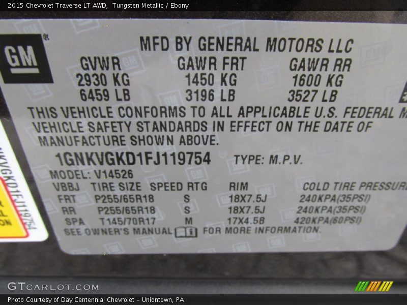 Tungsten Metallic / Ebony 2015 Chevrolet Traverse LT AWD