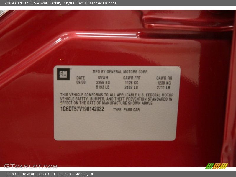 Crystal Red / Cashmere/Cocoa 2009 Cadillac CTS 4 AWD Sedan