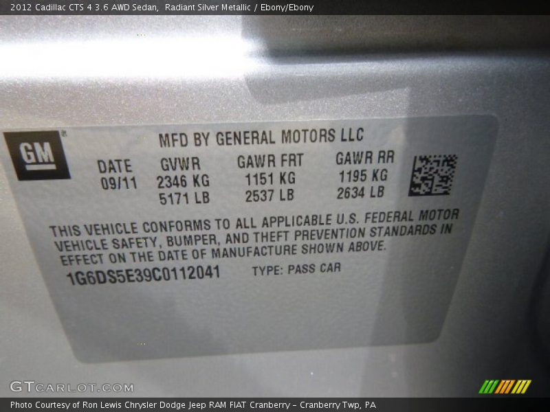 Radiant Silver Metallic / Ebony/Ebony 2012 Cadillac CTS 4 3.6 AWD Sedan