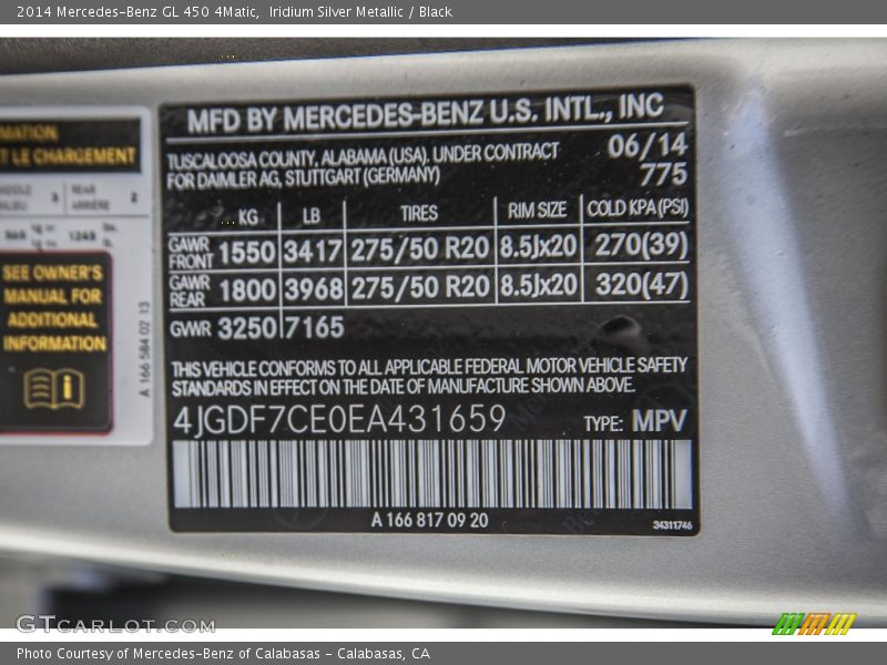 Iridium Silver Metallic / Black 2014 Mercedes-Benz GL 450 4Matic