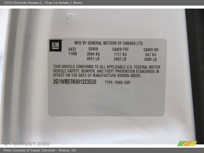 Silver Ice Metallic / Ebony 2009 Chevrolet Impala LS