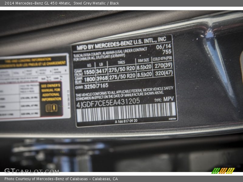 Steel Grey Metallic / Black 2014 Mercedes-Benz GL 450 4Matic