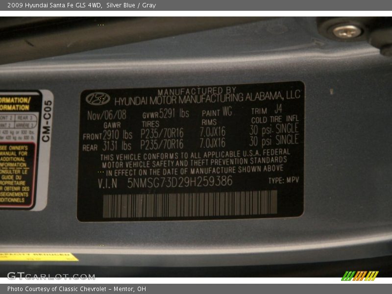 Silver Blue / Gray 2009 Hyundai Santa Fe GLS 4WD