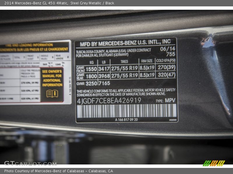 Steel Grey Metallic / Black 2014 Mercedes-Benz GL 450 4Matic