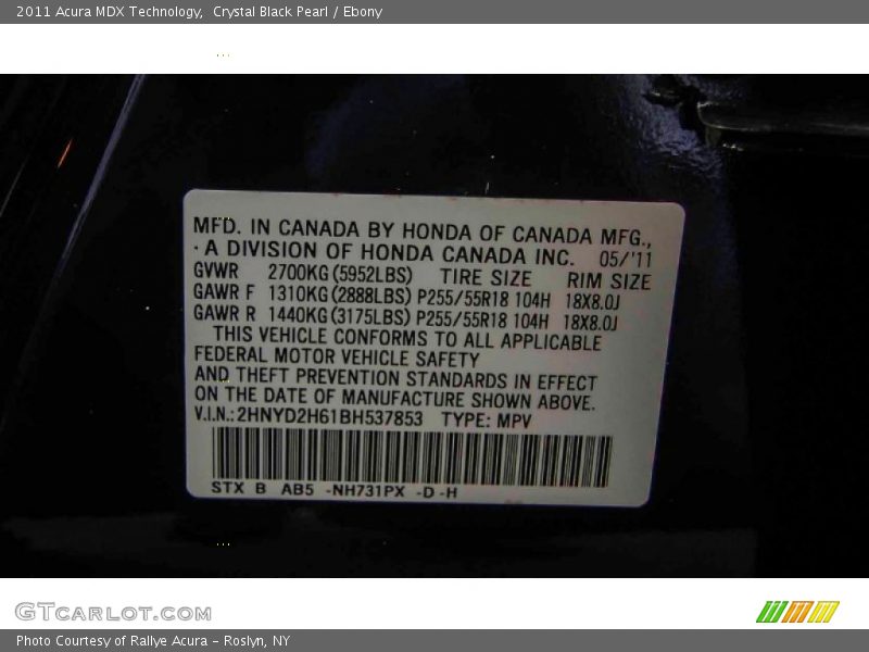 Crystal Black Pearl / Ebony 2011 Acura MDX Technology